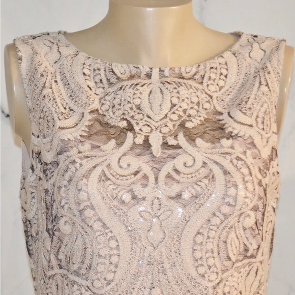 NWT Calvin Klein Khaki Embroidered and sequins on black lace cocktail dress - Picture 2 of 5